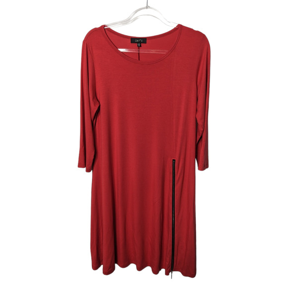 Comfy USA Jersey Shift Swing Dress Red Zipper Hem Accent Size Medium - Picture 2 of 8
